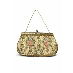 Vintage Walborg Hand Beaded Tapestry Evening Bag Kiss Lock Chain Strap